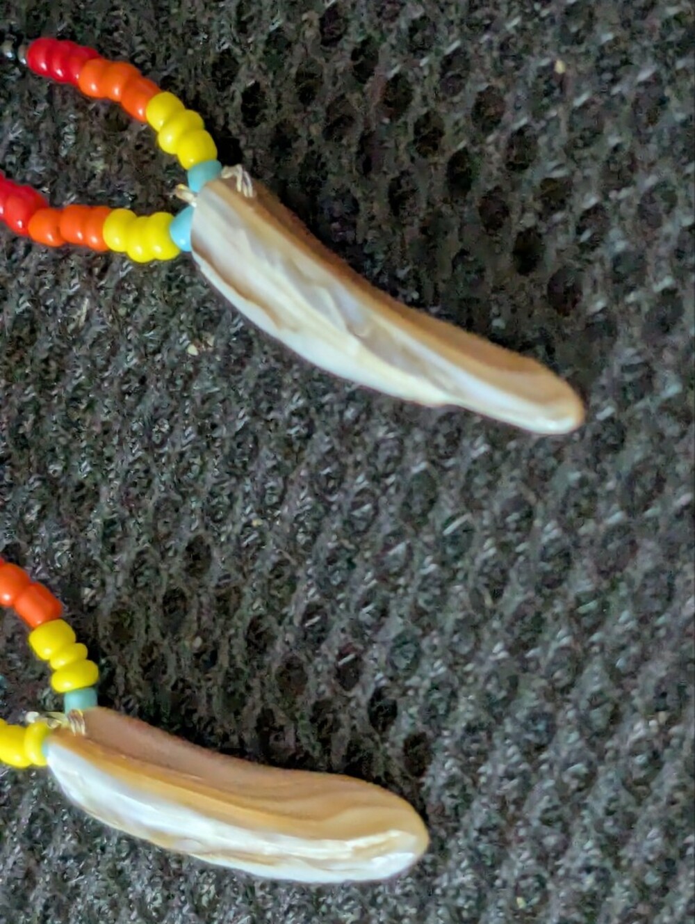 Native American Fire Color Quill Earrings With Shell Spikes - Picture 3 of 5